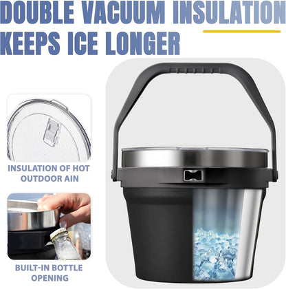 COKTIK 7L Vacuum Insulated Ice Bucket with Lid and Scoop& Tongs，Large capacity Stainless Steel Beverage Bucket for Cocktail, Champagne, Wine, Beer，Large Parties（Milk White Suit）