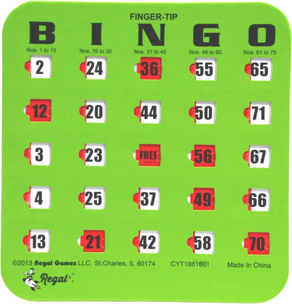 Regal Bingo Bulk Bingo Cards with Sliding Windows - Reusable Large Print Bingo Game Cards for Adults Large Group - 10 Pack, Green