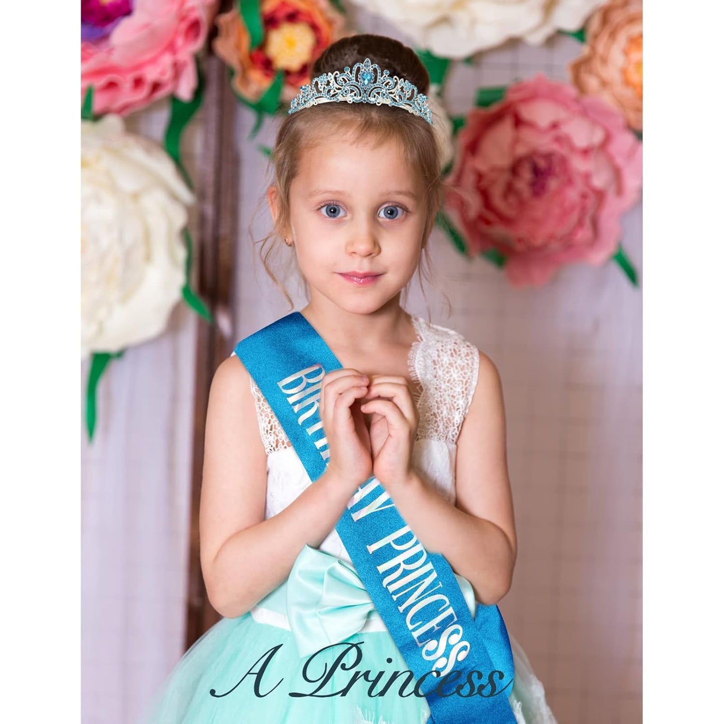 CIEHER Princess Crown and Birthday Sash Set, Pink Tiara for Women, Birthday Decorations for Girls, Gifts