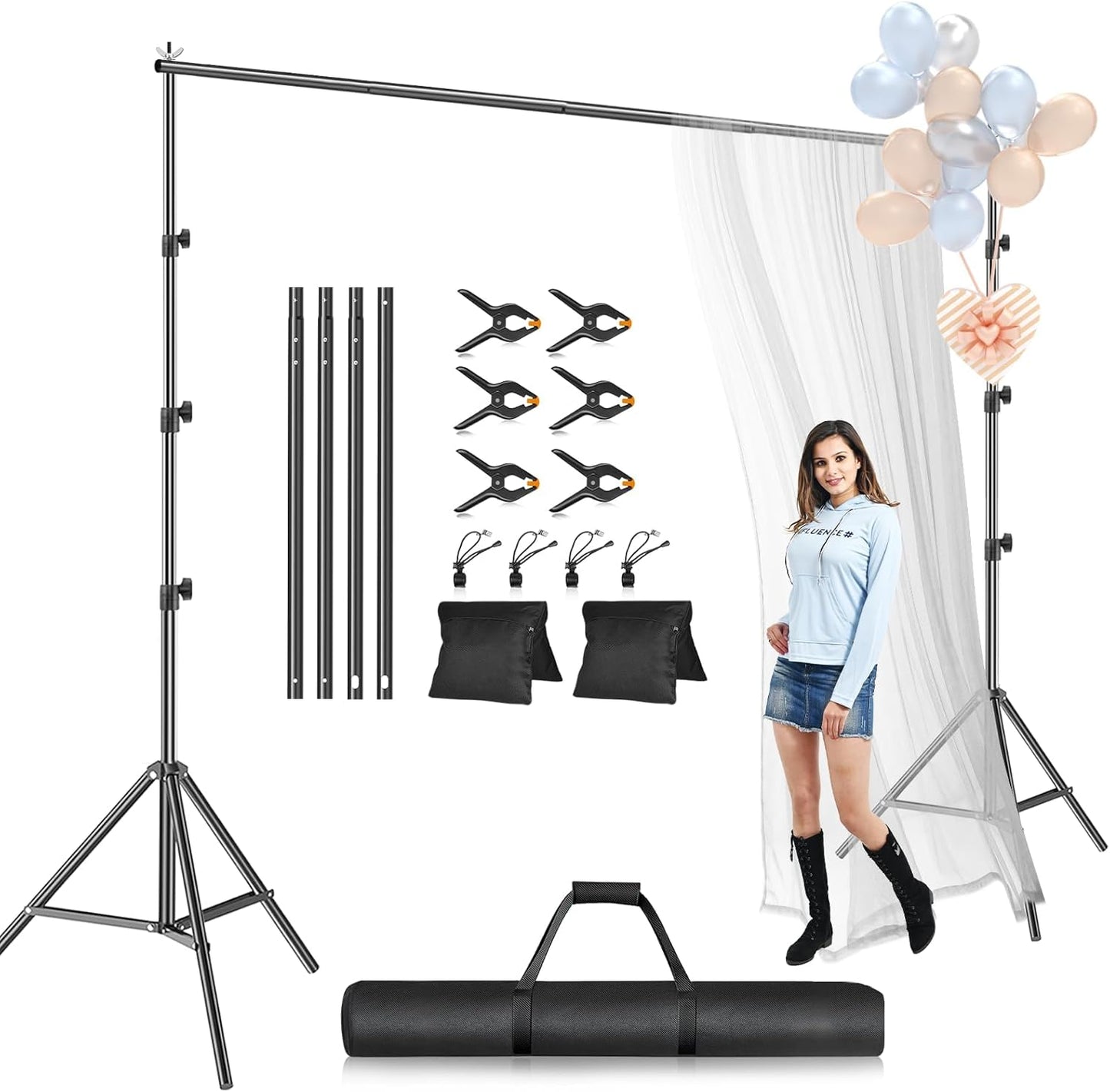 EMART Photo Backdrop Stand kit, 8.5 x 10 ft Back Drop Adjustable Frame for Photography, Photoshoot Banner Background Support Holder for Parties Dectoration