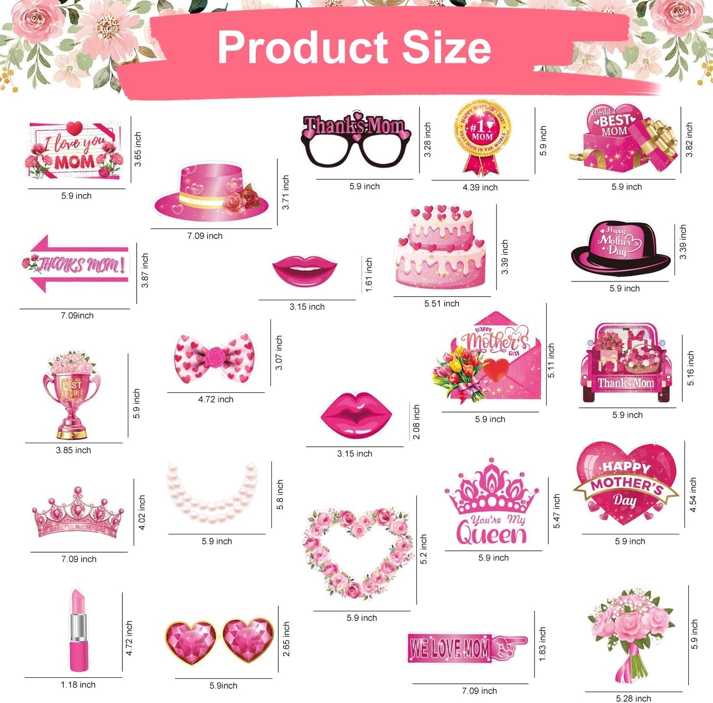 Happy Mother's Day Decorations Photo Booth Props Kit- Elegant Mothers Day Decor for Home Office Class Photos Showing Love to Mom