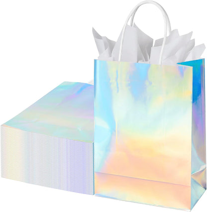 BLEWINDZ 32 Pieces Gift Bags with 32 Tissues, 8 Colors Party Favor Bags with Handles, Rainbow Gift Bag for Wedding, Birthday, Party Supplies and Gifts