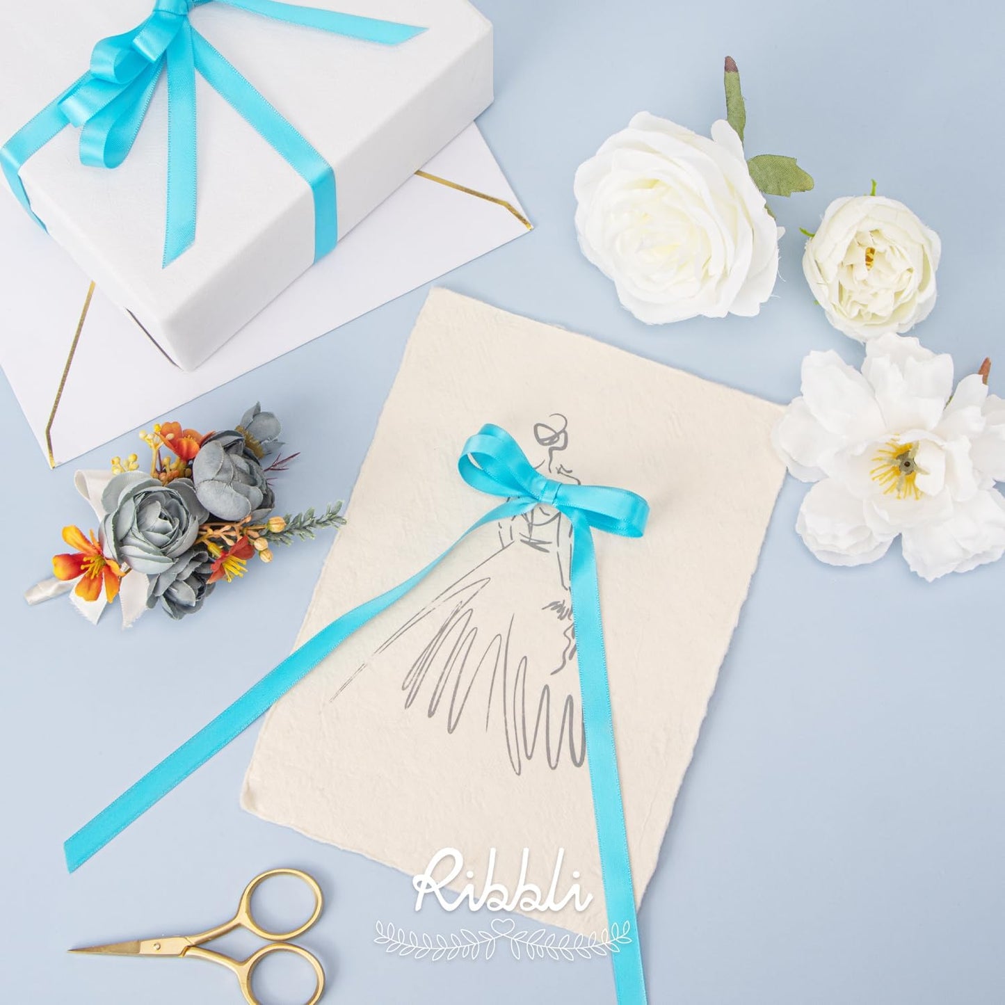 Ribbli Double Faced White Satin Ribbon,3/8” x Continuous 25 Yards,Fabric Ribbon use for Bows Bouquet,Gift Wrapping,Floral Arrangement