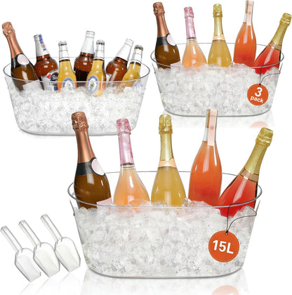 2 PCS Ice Buckets for Parties, 15L Large Ice Bucket, 4 Gallon Champagne Bucket with Scoops, Beverage Tub Mimosa Bar Supplies for Champagne, Beer, Cocktail