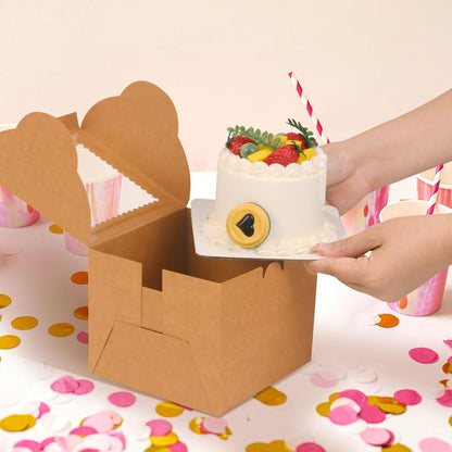 20Pcs 8 Inch Cake Boxes with Window, 8x8x5 Inches Brown Bakery Boxes, Cake Carrier Container for Pastries, Pie, Cookies, Chocolates, Cupcakes, Birthday Party, Wedding