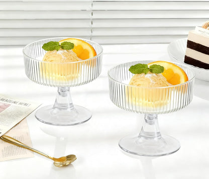 40 Pack 6.8 oz Dessert Cups with Spoons, Clear Ribbed Ice Cream Bowl with Retro Stripes, Mini Dessert Shooter for Pudding Fruit, Elegant Parfait/Sundae Bowls for Party & Home Use
