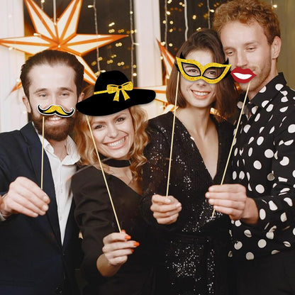 Turypaty Birthday Party Decorations for Boys & Girls - Black & Gold Photo Booth Props & Selfie Frame Set