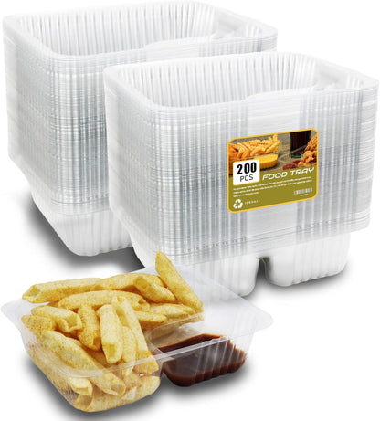 50 PC Nacho Trays Disposable, 12oz Plastic Nacho Containers with Chip and Dip Holder, 6x5 In 2 Compartments Clear Snack Trays for Kids,Parties, Movie Night Supplies (Plastic-50pc)