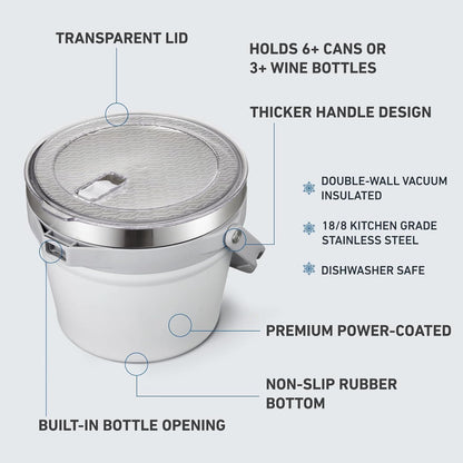COKTIK 7L Insulated Ice Bucket with Lid，Double Wall Vacuum Stainless Steel Beverage Bucket Keeps Frozen Longer，Holds 6 Longnecks or 3 Bottles of Wine，for Cocktail, Champagne, Large Parties(Blue)