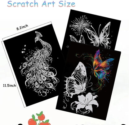 Scratch Art Bookmarks Kit, 24 Sheet Paper with Scratching Tools for DIY Party Favors, Christmas Stocking Stuffers