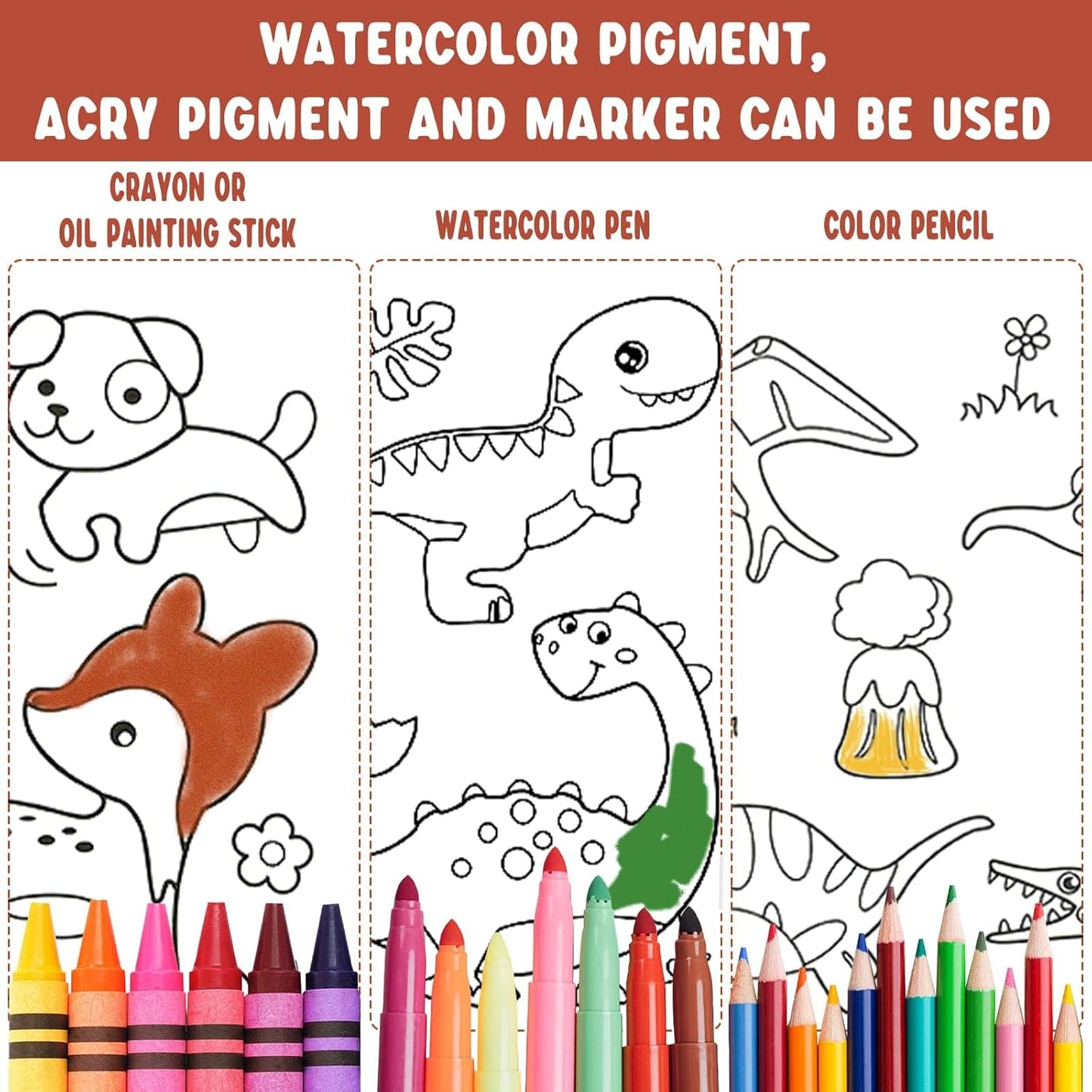 2PCS Children's Drawing Roll, Coloring Paper Roll for Kids Gift, 120 * 11.8 Inches DIY Painting Drawing Paper Roll, Sticky Drawing Paper Roll, Early Educational Toys for Kids (Animal World)