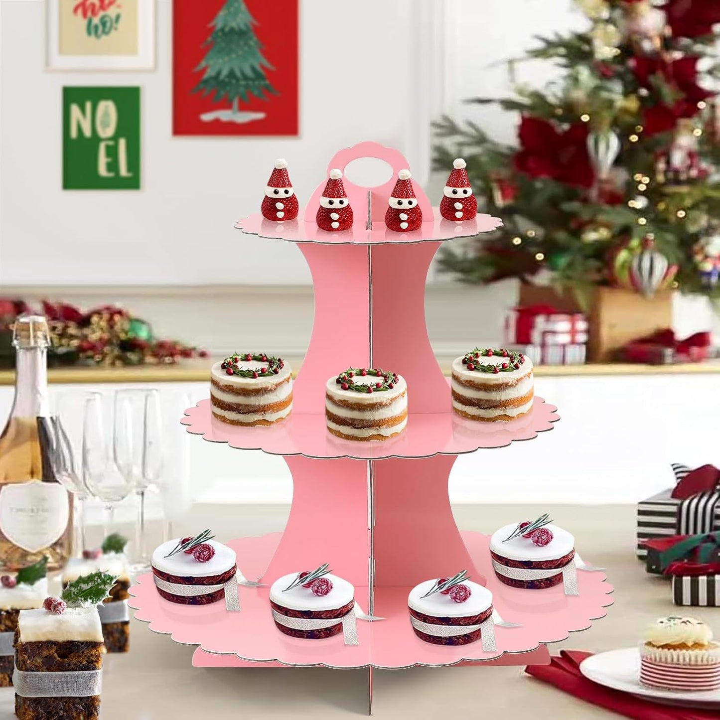 Soleebee 3-Tier Cupcake Stand, Cardboard Cupcake Tower, Dessert Cup Cake Stand Tower for Birthday Wedding Party Decoration, Cupcake Tier Stand 1 Set (Black)