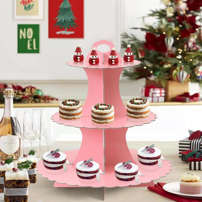 Soleebee 3-Tier Cupcake Stand, Cardboard Cupcake Tower, Dessert Cup Cake Stand Tower for Birthday Wedding Party Decoration, Cupcake Tier Stand 1 Set (Black)