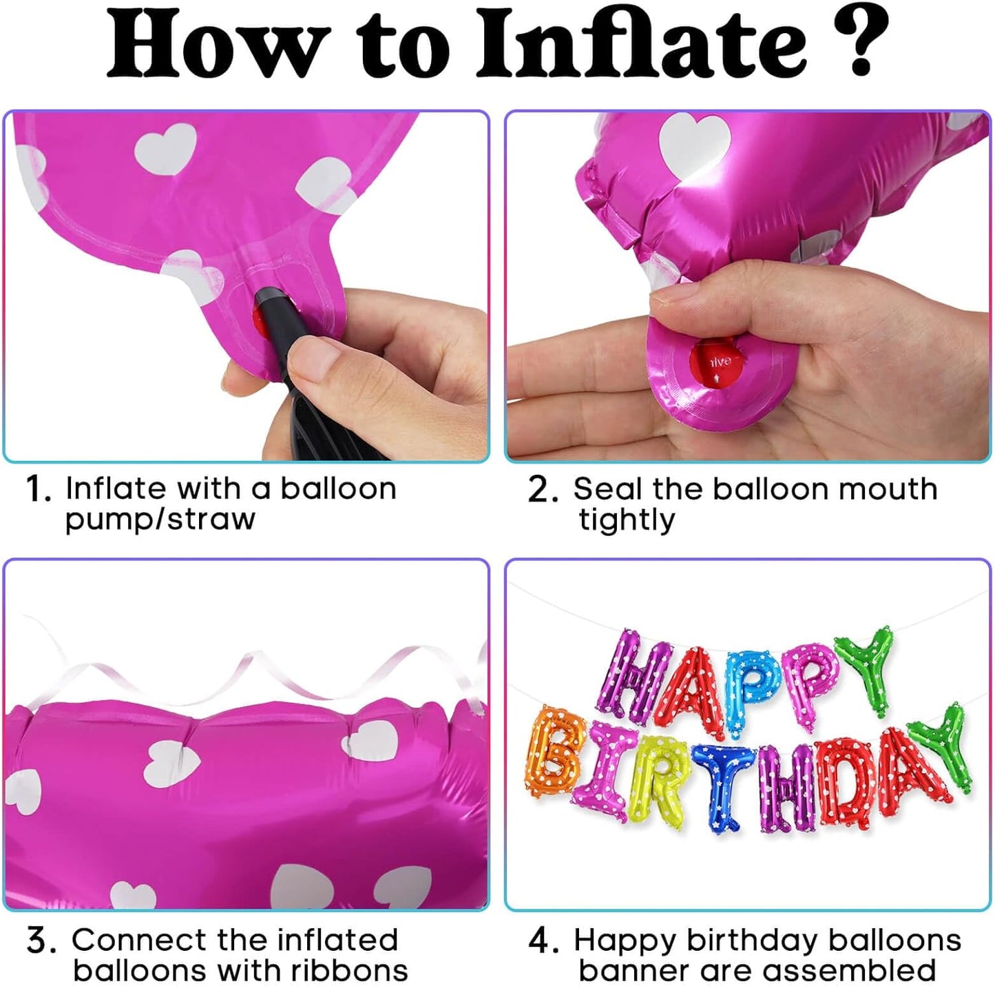 Happy Birthday Balloons Banner, Foil Balloon Personalized Name Letters Balloons Sign Birthday Party Decorations for Women Men Boys Girls Cream