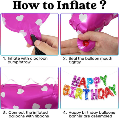Happy Birthday Balloons Banner, Foil Balloon Personalized Name Letters Balloons Sign Birthday Party Decorations for Women Men Boys Girls Cream