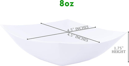 PLASTICPRO Disposable 64 ounce Square Serving Bowls, Party Snack or Salad Bowl, Large Plastic Elegant White Pack of 4