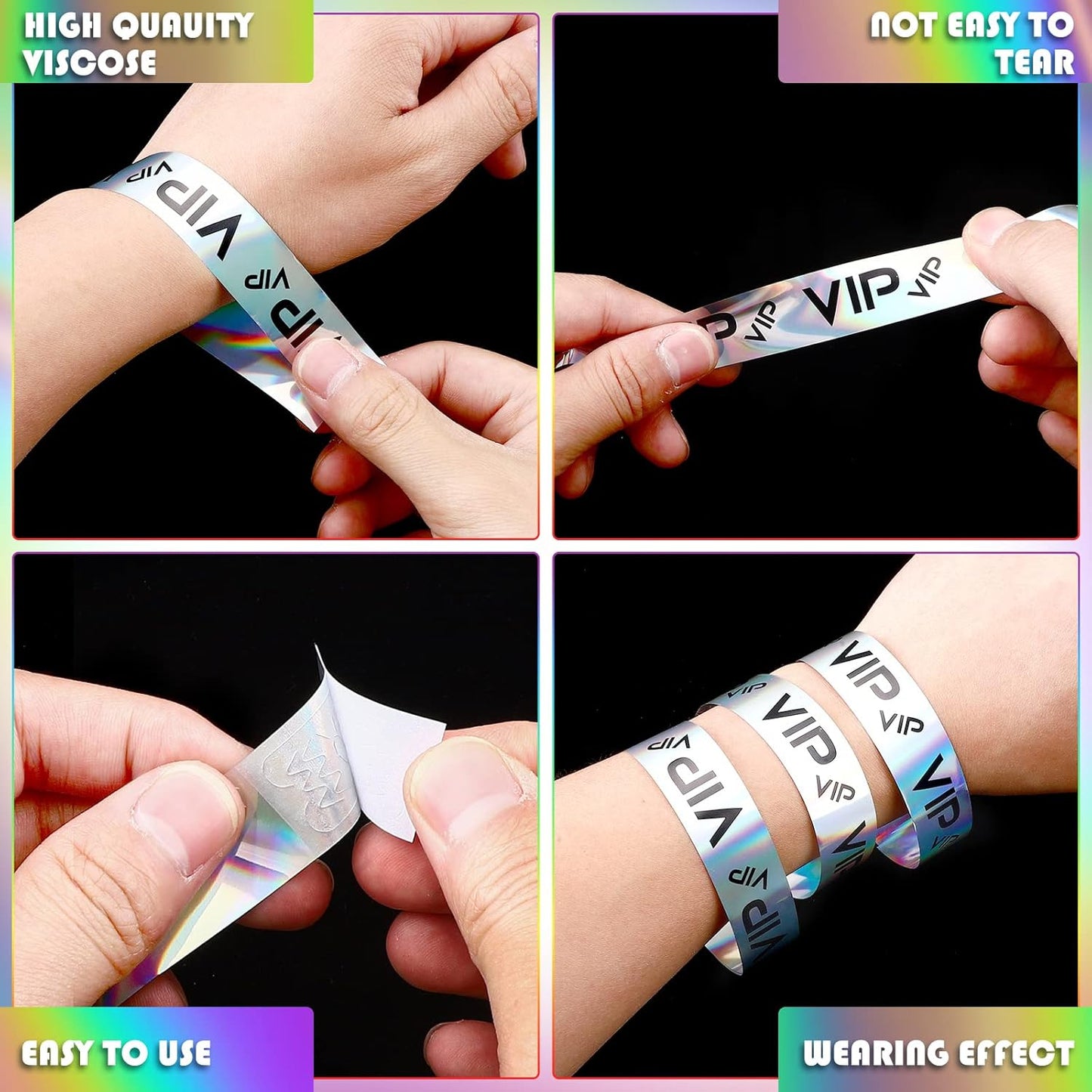 Teling 500 Pack VIP Plastic Wristbands Bracelets Party for Events VIP Custom Wristbands Plastic Bracelets Tear proof Waterproof Wrist Bands Arm Bands for Events Concerts