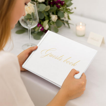 &And Per Se White Wedding Guest Book with Photo Spots – Elegant Hardcover Sign-in Book for Weddings, Baby Showers & Special Events – Blank & Lined Memory Keepsake Album