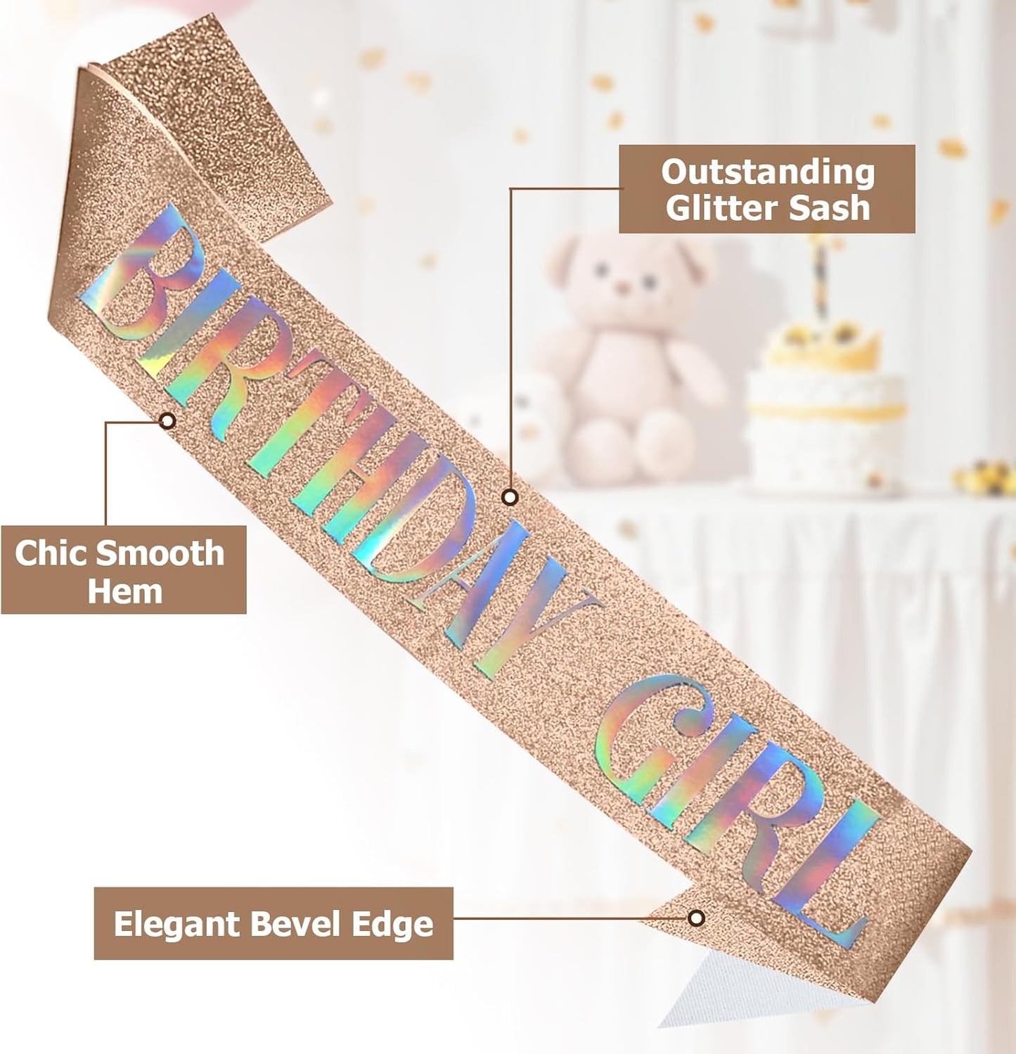 RUDONG M Birthday Girl Sash Glitter - Silver Birthday Sash for Women & Girls | Sweet 16/18th/21st/30th/40th/50th/60th/70th, All-Age Celebration Party Decor