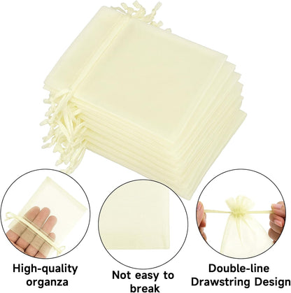 joycraft 50Pcs Organza Bags, 2x3 inch Gift Favor Bags, White Wedding Favor Bags, Jewelry Pouches with Drawstring, Mesh Bags Drawstring for Jewelry, Festival, Makeup, Candy, Desserts