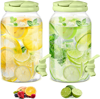 Havawish 2 Pcs 1 Gallon Plastic Beverage Dispenser with Spigot Clear Summer Kitchen Fridge Drink Dispenser for Parties Lemonade Juice Tea Beer Cold Water (Red,Cylinder)