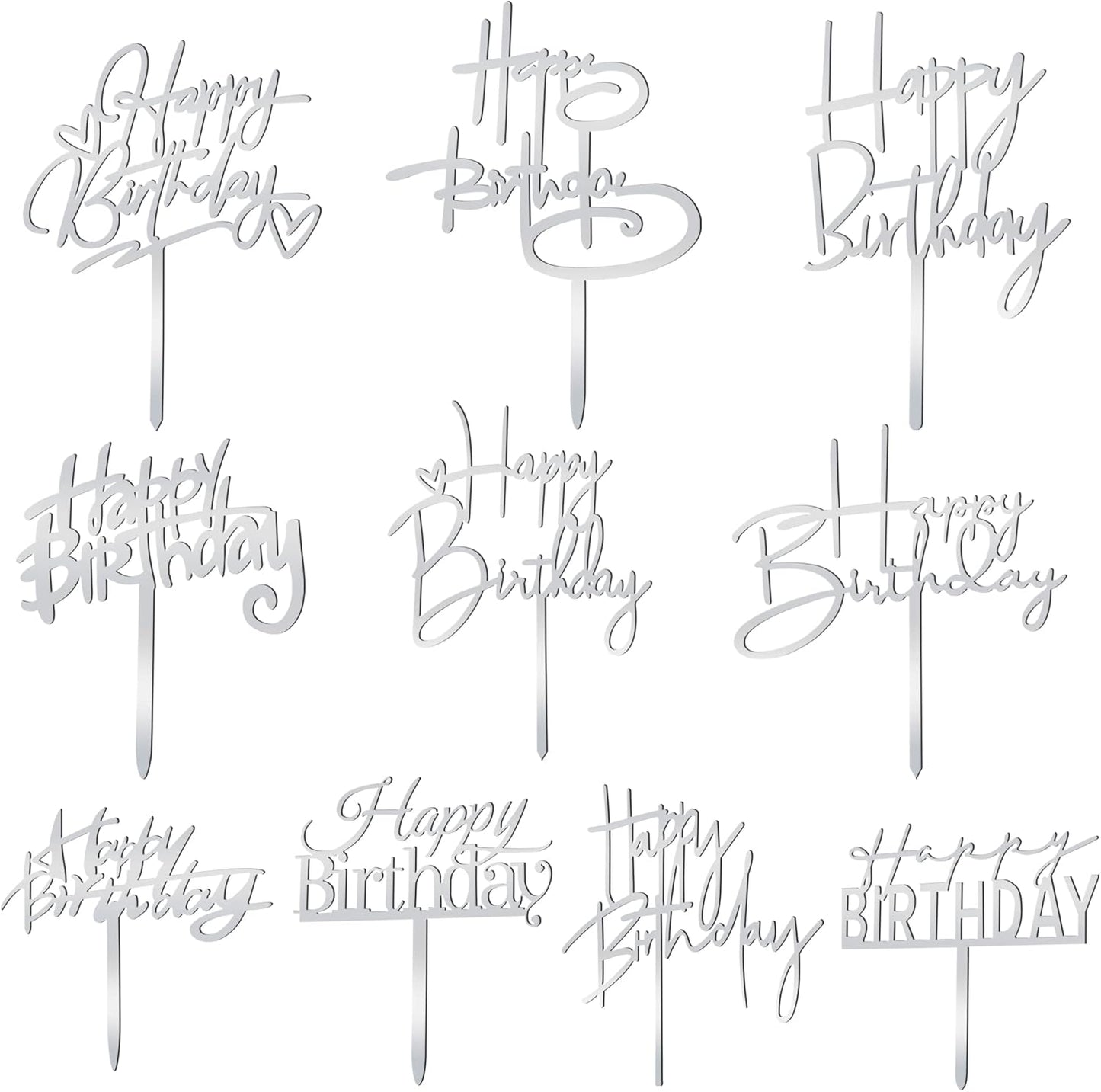 10 PCS Black Happy Birthday Cake Topper Acrylic Cupcake Topper A Series of Birthday Cake Supplies Decorations