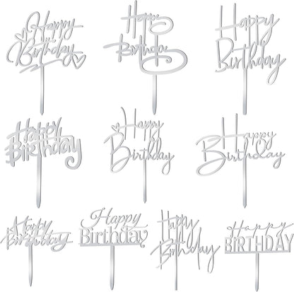 10 PCS Black Happy Birthday Cake Topper Acrylic Cupcake Topper A Series of Birthday Cake Supplies Decorations