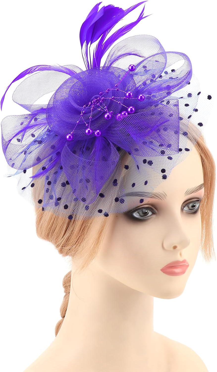 DRESHOW Fascinators Hat Flower Mesh Ribbons Feathers on a Headband and a Clip Tea Party Headwear for Girls and Women - Colors A