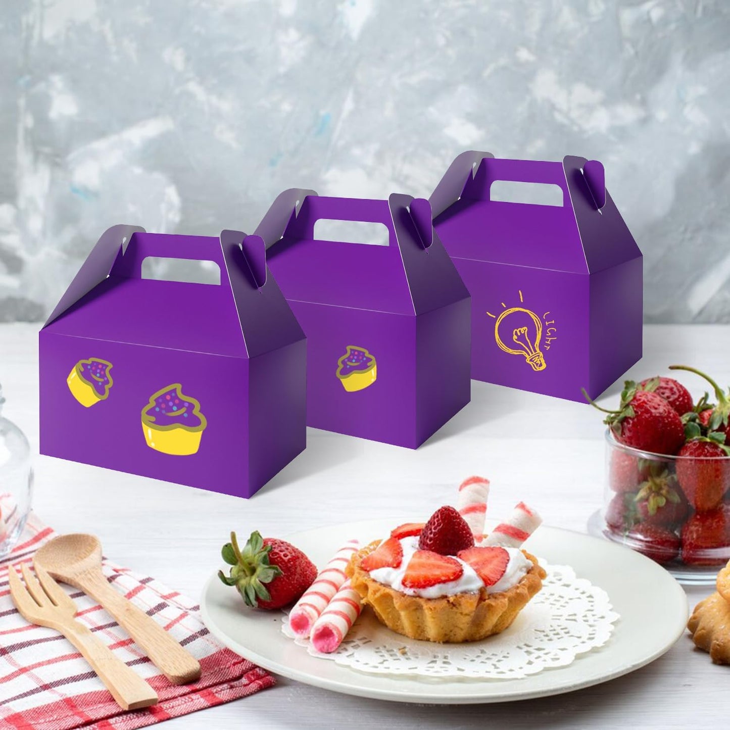 XAGLVV 24 Pack White Paper Gable Boxes,6.2 Inch Candy Boxes with Handle, Snack Party Favor& Gift Cookie bags for kids Birthday,Wedding, Baby Shower, Graduation.