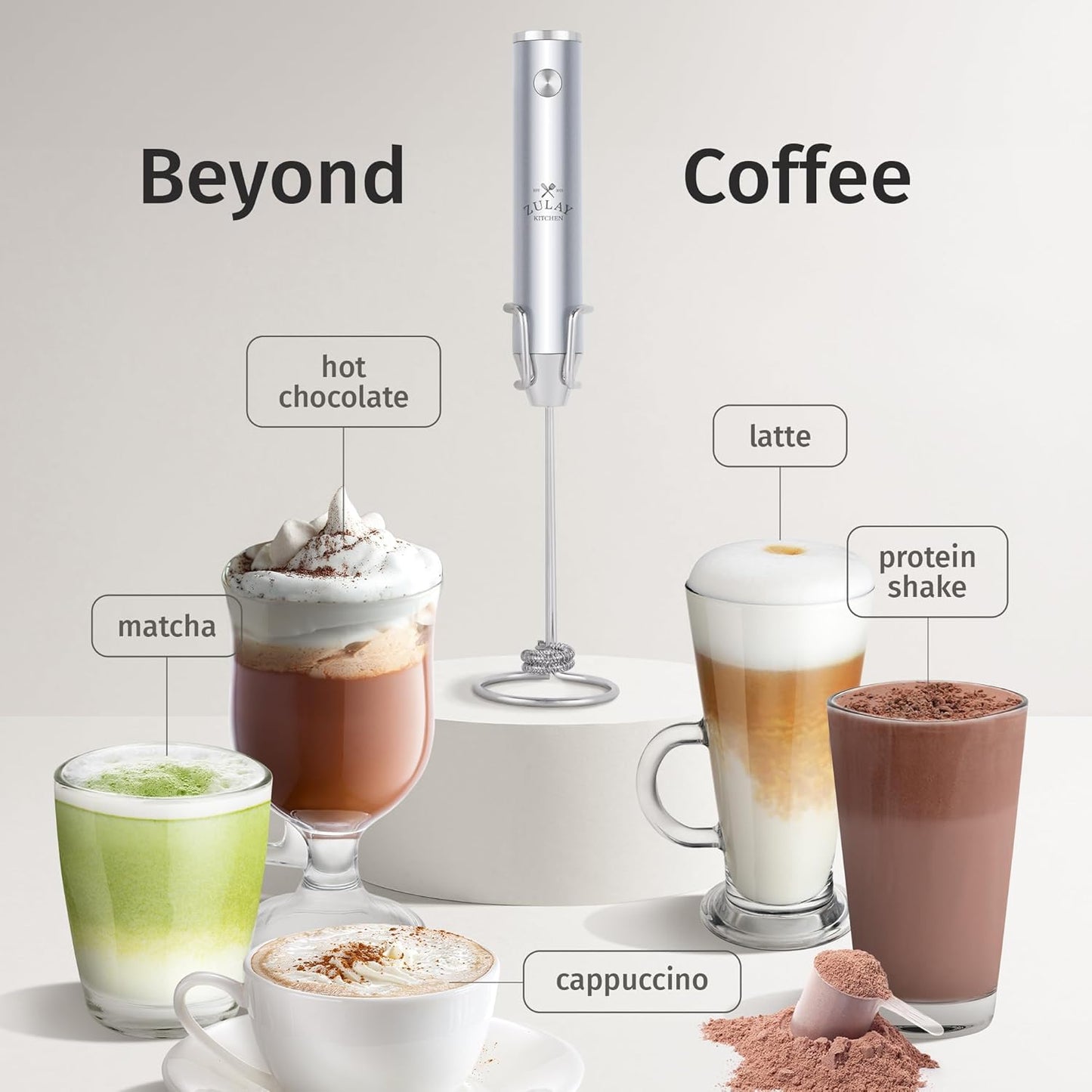 Zulay Kitchen Powerful Milk Frother Wand With Duracell Batteries - Ultra Fast Handheld Drink Mixer - Electric Whisk Foam Maker for Coffee, Lattes, Cappuccino & Matcha - Z1 Motor - Black - Colors C