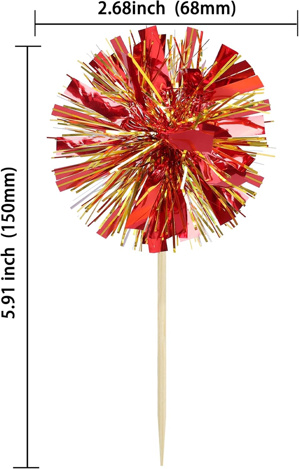 Ephlyn 30Pcs Foil Firework Cupcake Toppers Sparkle Tinsel Cupcake Picks Drink Stirrers Cocktail Food Fruit Toothpicks for Baby Shower Graduation Party Supplies White