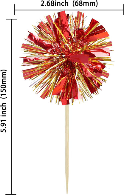 Ephlyn 30Pcs Foil Firework Cupcake Toppers Sparkle Tinsel Cupcake Picks Drink Stirrers Cocktail Food Fruit Toothpicks for Baby Shower Graduation Party Supplies White
