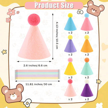 CANREVEL Mini Party Hats for Stuffed Animals Headwear, Birthday Hats Party Animal Birthday Decorations Supplies for Dog Cat