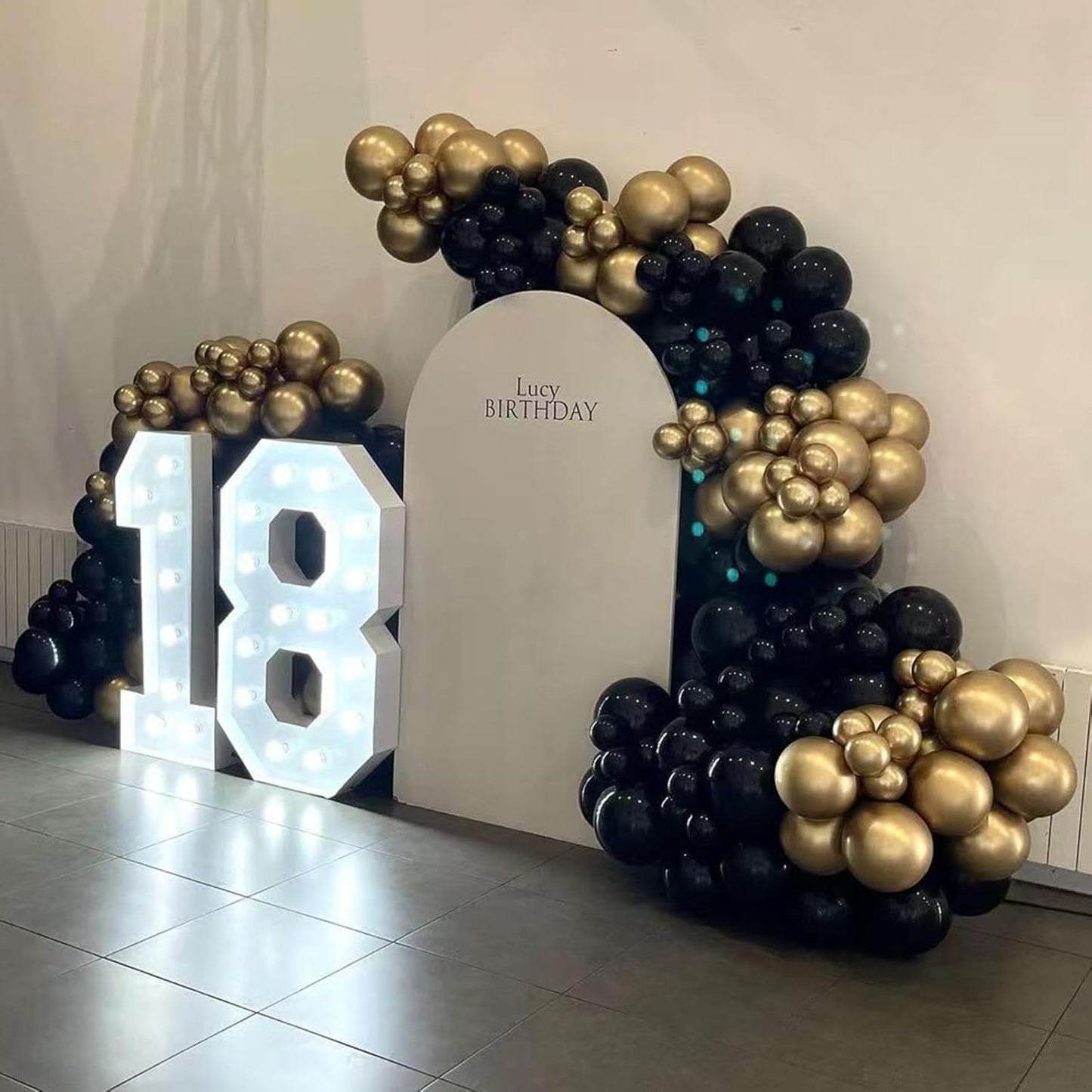 Black and Gold Balloons Garland Arch Kit, 134pcs Black and Metallic Gold Balloons with Different Size for 2026 Graduation Decorations, New Year, Birthday, Anniversary Party Decorations