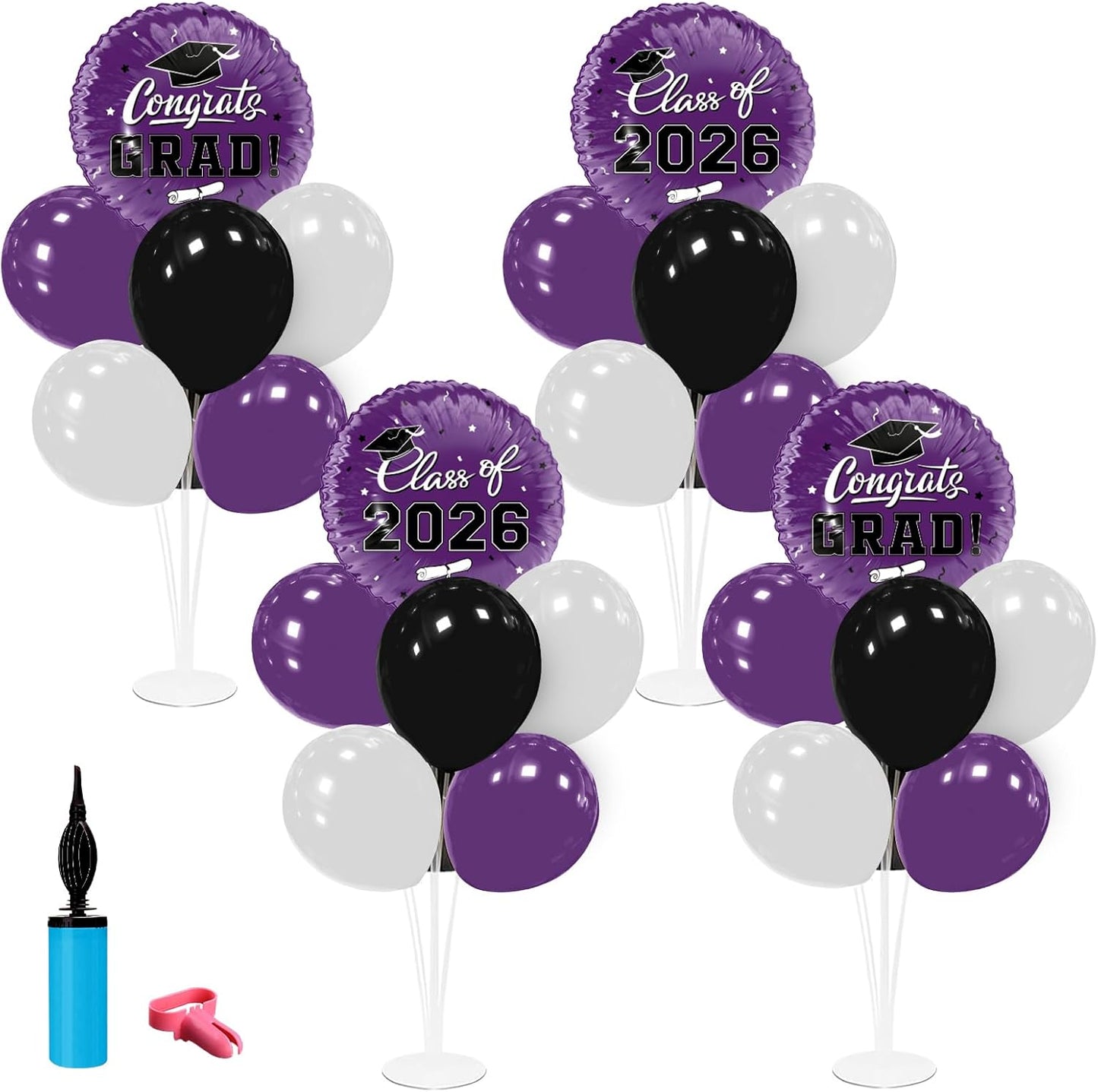 Graduation Decorations - 4 Set Balloon Stands, Class of 2026 Congrats Grad Table Centerpieces for Graduation Party Supplies(Gold& Black)