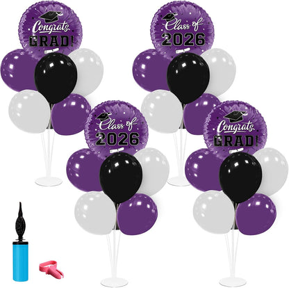 Graduation Decorations - 4 Set Balloon Stands, Class of 2026 Congrats Grad Table Centerpieces for Graduation Party Supplies(Gold& Black)