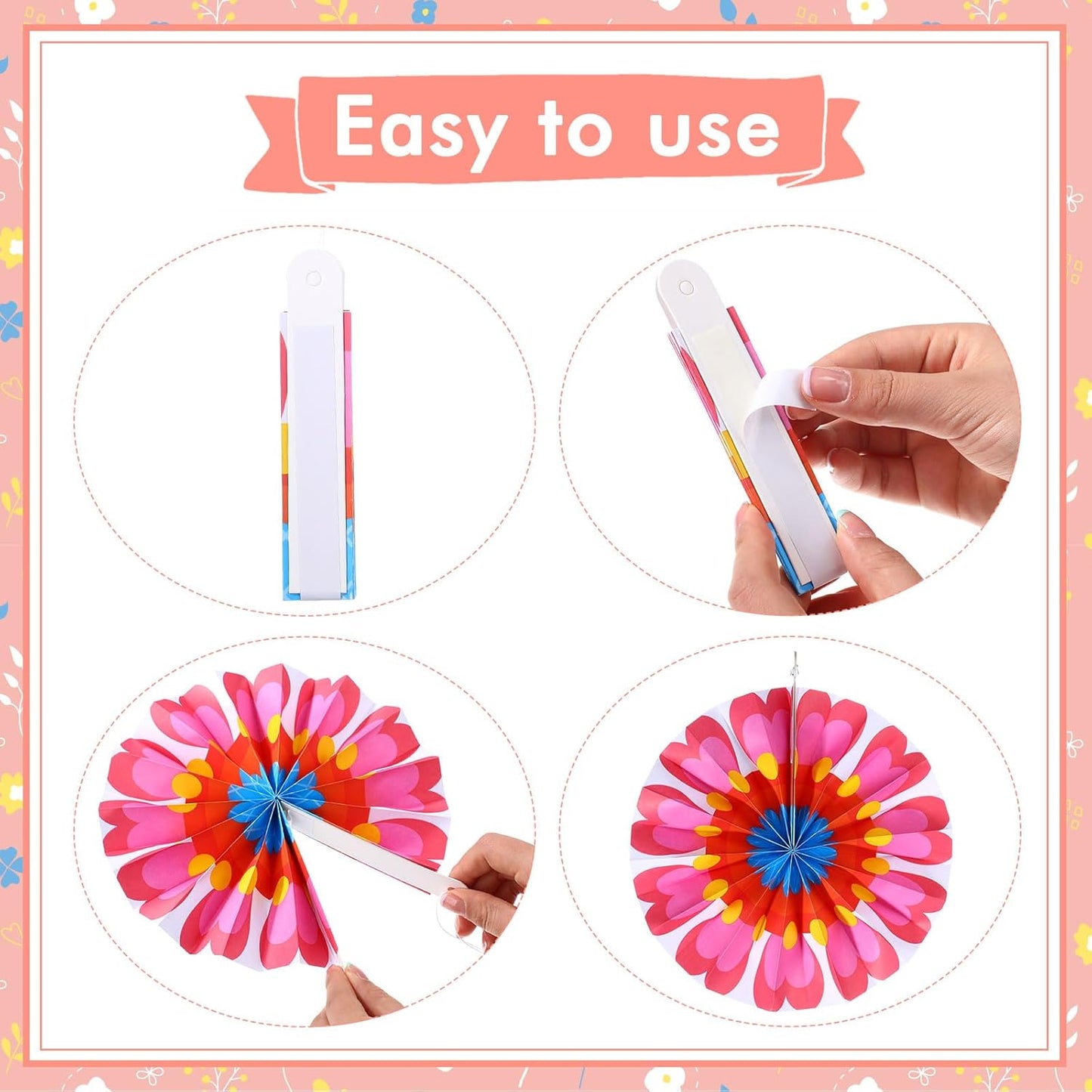 Outus 21 Pcs Spring Flower Hanging Paper Fans Flower Paper Fans Classroom Decorations Springtime Summer Tissue Pom Poms for Ceiling Wedding Birthday Party Supply Classroom Decor(Spring Flower)