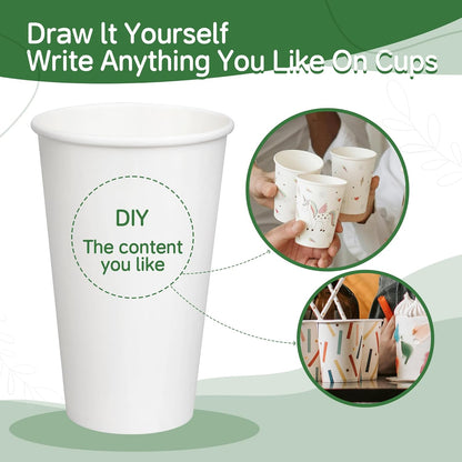 Coffee Cups 16 oz 200 Pack, Disposable Paper Cups for Hot Beverage Drinking, White Hot Cups Suitable for Party, Picnic, Travel, and Events
