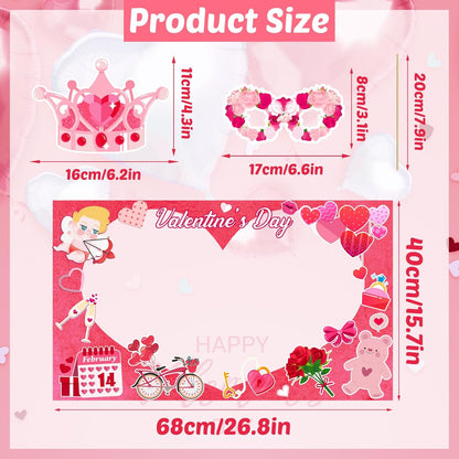 Valentine's Day Photo Booth Props - 1 Pcs Large Size Valentines Photo Props Frame and 23 Pcs Happy Lovers Selfie Photo Booth Props for Valentines Day Party Decorations Favors Supplies