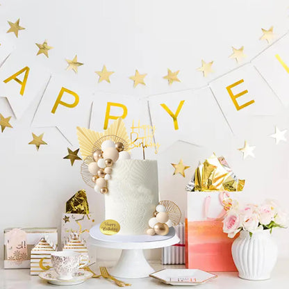 Blue White Gold Balls Cake Toppers Balls Birthday Cake Decorations for Birthday Boho Wedding Baby Shower Party Decoration (Blue White Gold)
