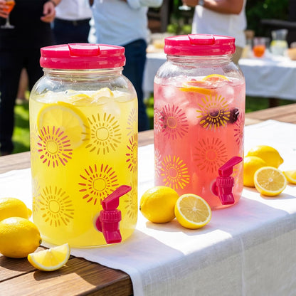 Havawish 2 Pcs 1 Gallon Plastic Beverage Dispenser with Spigot Clear Summer Kitchen Fridge Drink Dispenser for Parties Lemonade Juice Tea Beer Cold Water (Red,Cylinder)