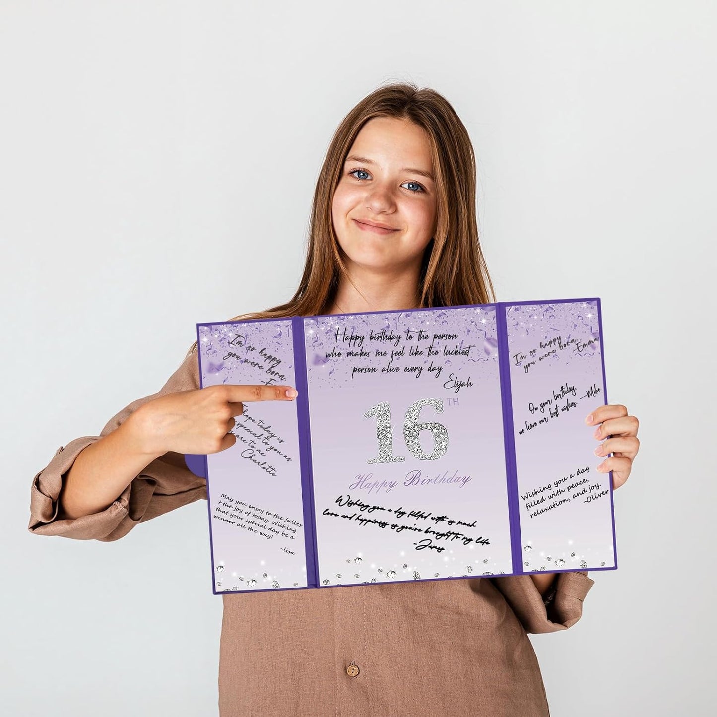 Crenics Sweet 16 Birthday Decorations, Creative Rose Gold 16th Birthday Guest Book Alternative, Large 16th Birthday Signature Book 12" x 18", Great 16 Years Old Birthday Gifts for Girls