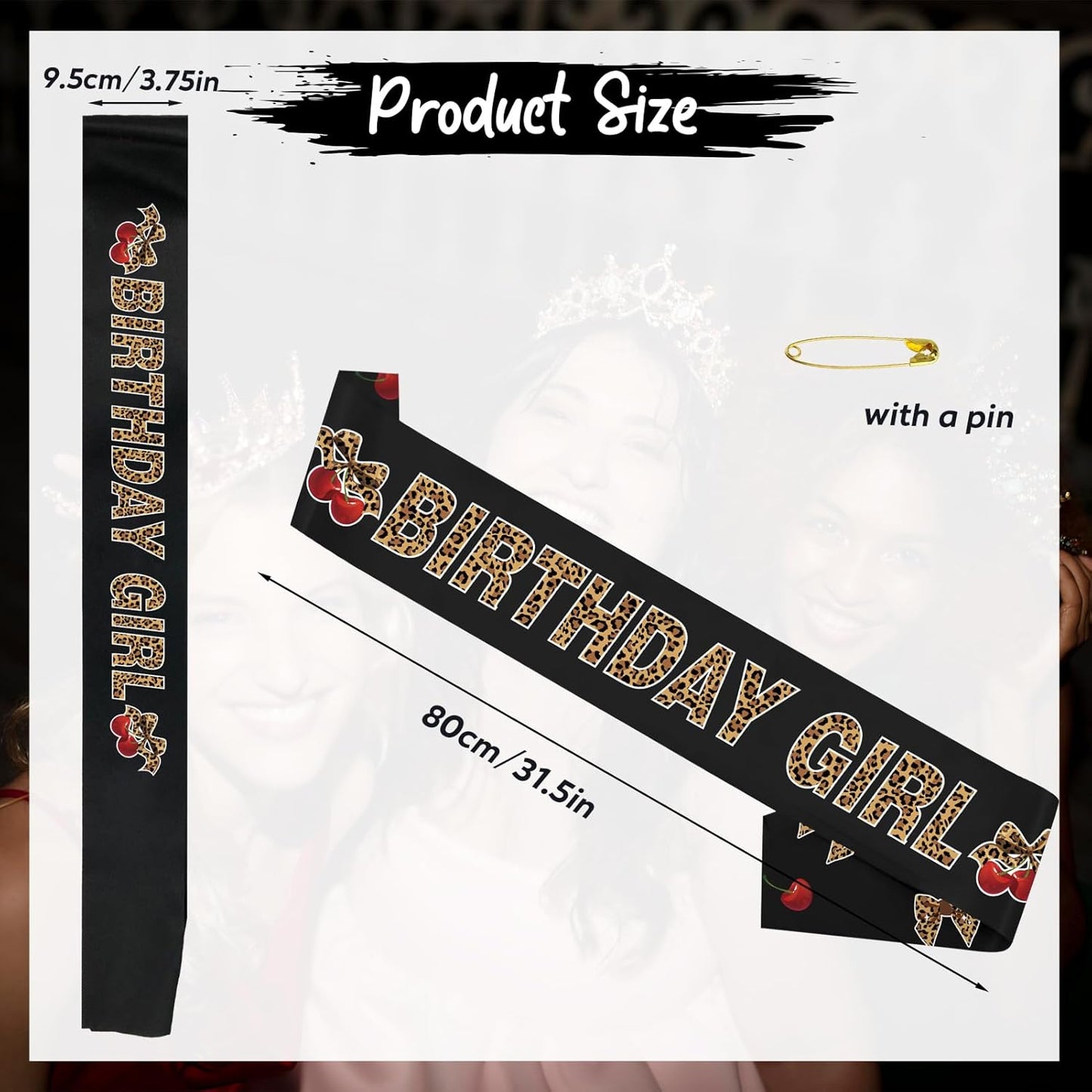 Cheetah Cherry Birthday Girl Sash , Cheetah Leopard & Cherry Print Sash for Women, Sweet 16 18 21 30 40 50 or Any Other Bday Party Party Decorations