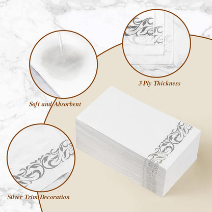 BESTVIP 200 Pack Disposable Paper Napkins, 3-Ply Dinner Napkins with Gold Trim for Guests, Bathroom Paper Hand Towels Soft and Absorbent, Perfect for Kitchen, Dinner, Party, Wedding or Event