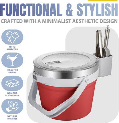 COKTIK 7L Vacuum Insulated Ice Bucket with Lid and Scoop& Tongs，Large capacity Stainless Steel Beverage Bucket for Cocktail, Champagne, Wine, Beer，Large Parties（Milk White Suit）