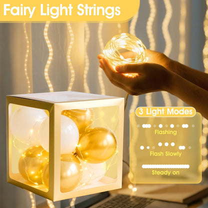 Ledido Transparent Balloon Boxes, Clear Balloon Boxes with 5 Pcs String Lights and 78 Letters for Baby Shower Gender Reveal 2026 New Year Grad Party Birthday Anniversary Bridal Decor - 5 White Boxes
