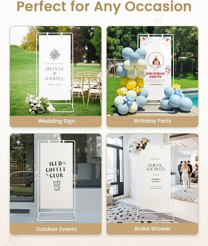Wedding Welcome Sign Stand, Welcome to our Wedding Sign Holder, Black Easel Stand for Sign Poster With Design Bundle & Ground Stakes & Leather Sign Hanging Straps, Linen Sign Stand for Wedding Decor