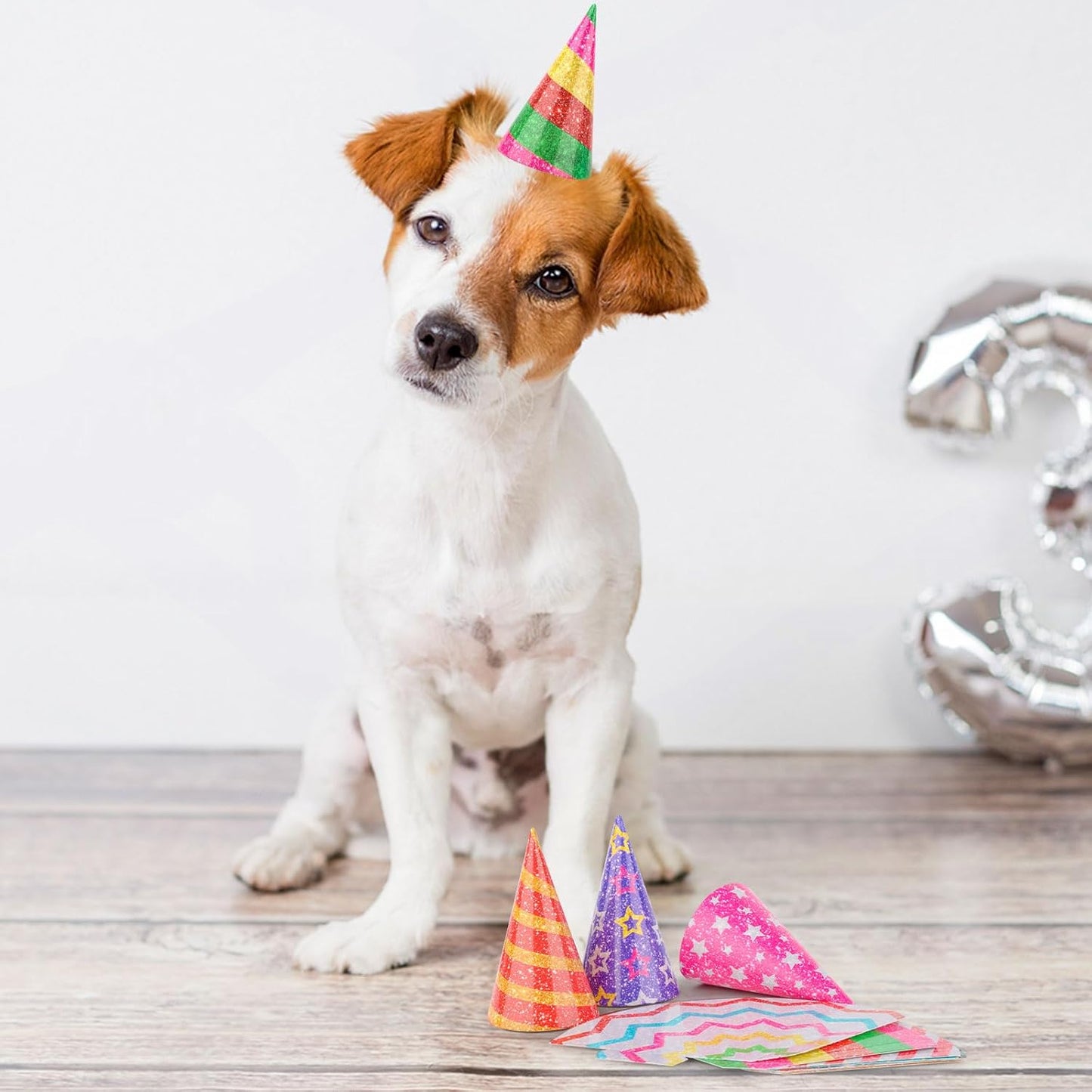 Hooqict 10 PCS Mini Party Hats for Stuffed Animals Kids Birthday Hats Glitter Paper Cake Cone Hats for Pet Birthday Baby Shower Party Supplies, Assorted