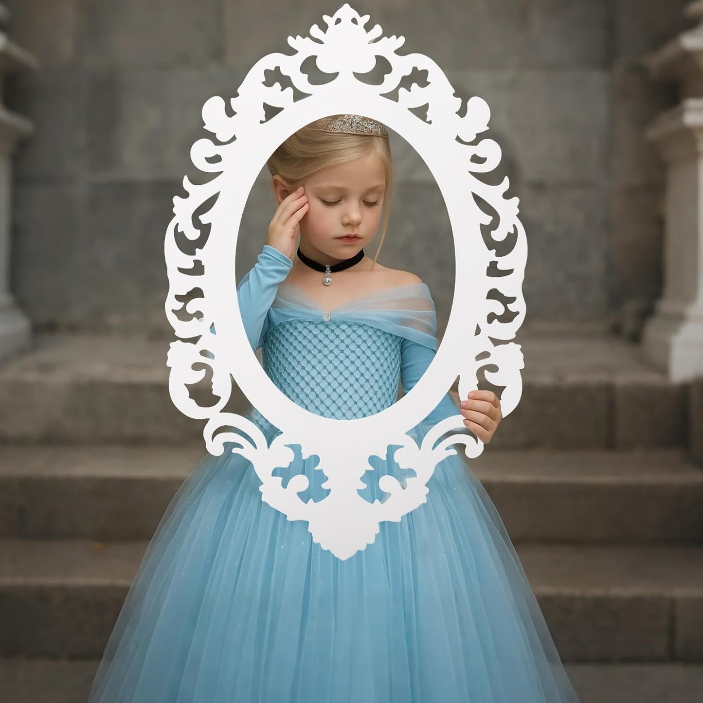 Aurelema Princess Mirror Photo Booth Props 15 x 23 Inches Princess Party Decorations Mirror Photo Props for Fairytale Birthday Baby Shower Party Supplies Photography Backdrop