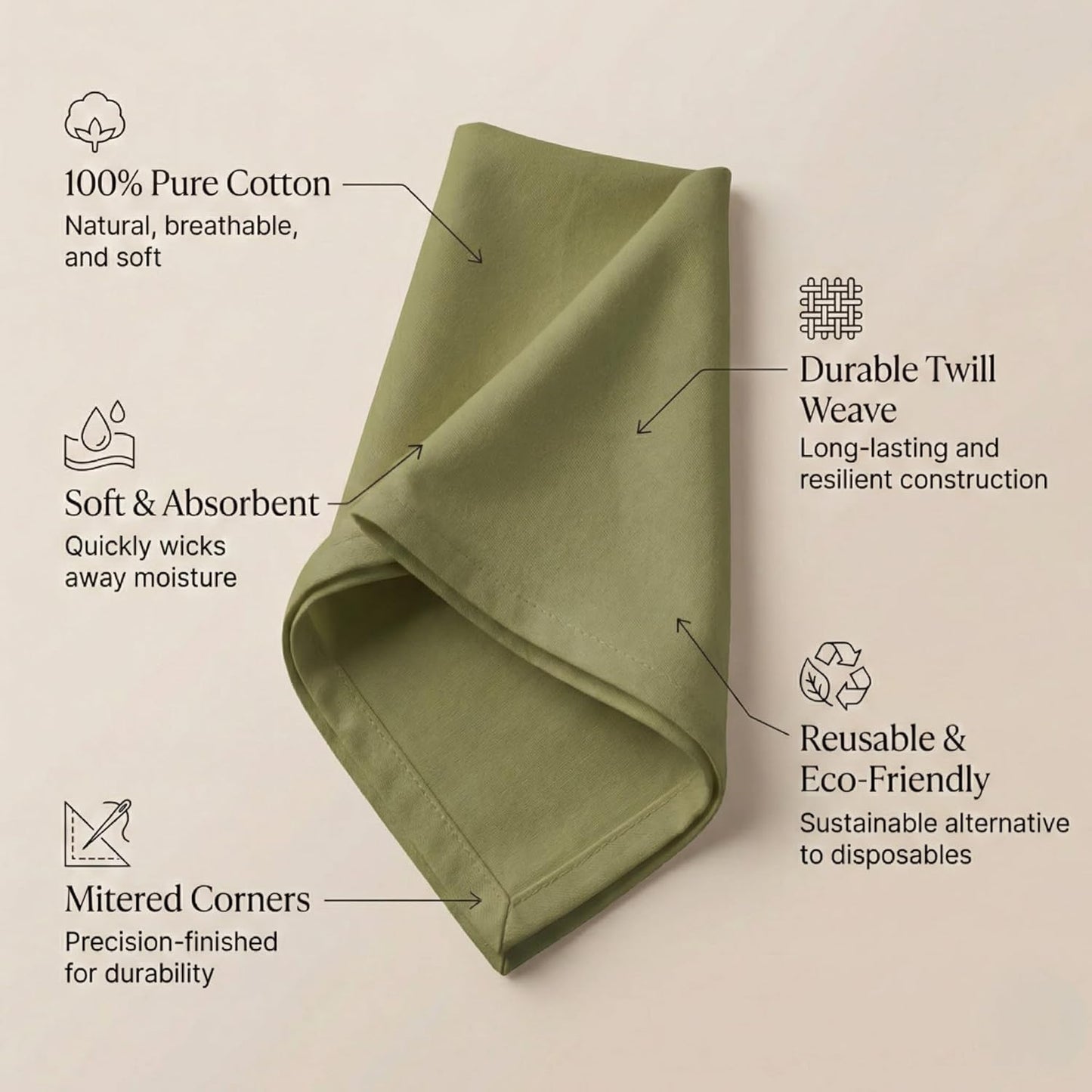 ACCENTHOME Natural Cotton Linen Napkin Set of 12 18x18 inch Dinner Napkins - Washable Soft Premium Hotel Quality Reusable Hemmed Edges Napkins Perfect Table Linens for Family Dinners, Weddings